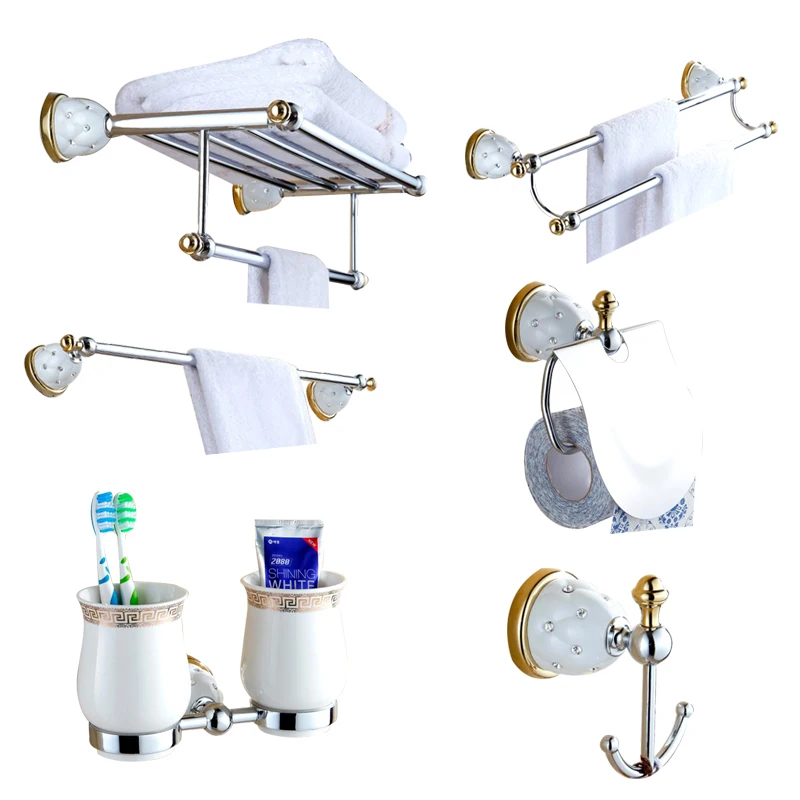 Cena Euorpe antyczny ceramiczny i złoty kryształ zestaw akcesoriów łazienkowych ścienny wieszak na ręczniki poszycie złoty sprzęt do zawieszenia garnitur