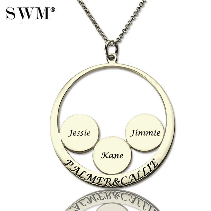 

Women Jewelry Sterling Silver 925 Necklace Custom Family Name Necklaces Disc Circle Pendant Chain Suspension Colares Gift to Mom