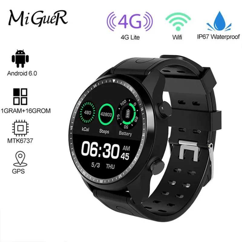

KC03 4G LTE WIFI Smart Waterproof Watch 1GB + 16GB Bluetooth 4.0 MTK6737 Quad-core Support SIM Card Call GPS Beidou Positioning