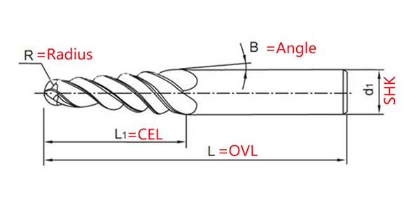 Jerray 1pc R0.25/R0.5/R0.75/R1/R1.5/R2 6mm Shank 50mm  HRC55 solid carbide  Tapere Ball Nose End Mill CNC milling cutters knife