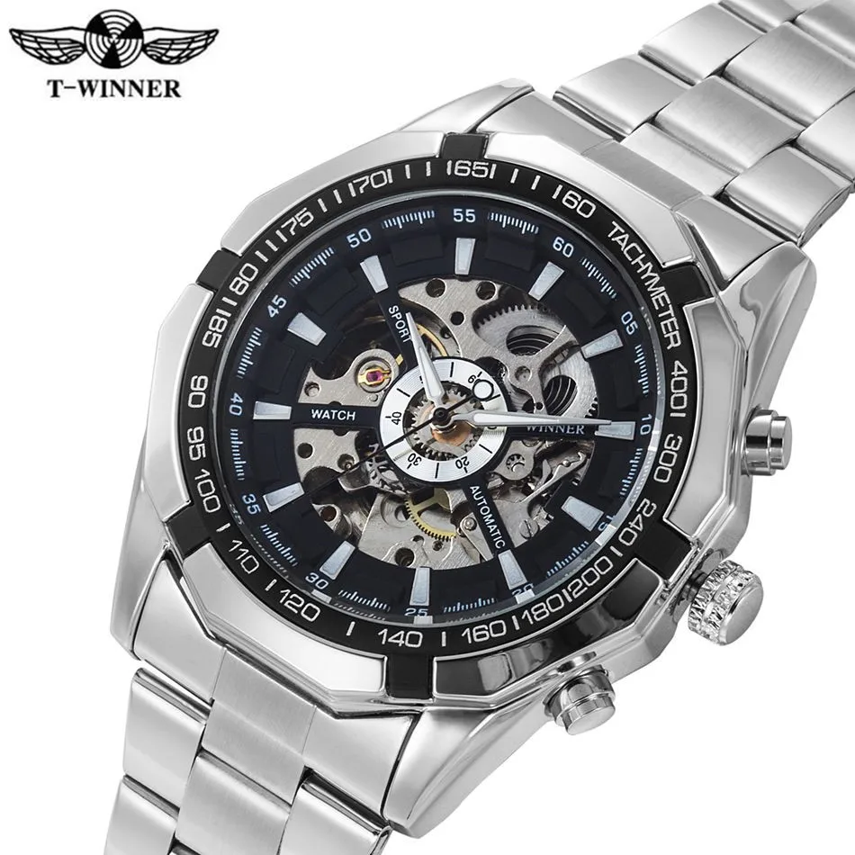 

New 2017 T-Winner Luxury Watch Men Men's Hollow Out Auto Mechanical Watches Wristwatch Gift Free Ship