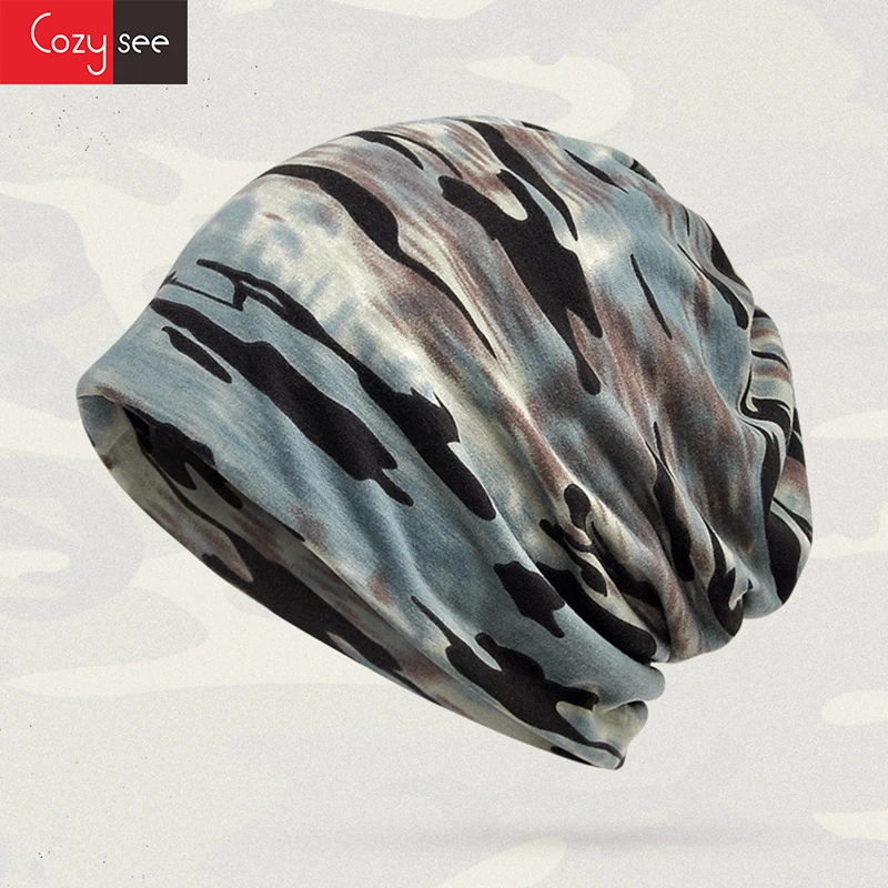 

COZYSEE Unisex fashion Camo thin Skullies Beanies and Neck warmers outdoor windproof knitted Scarf Caps
