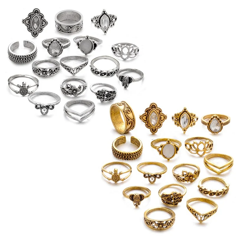 

2008 New Popular Index Finger Joint Set Ring Crystal Silver Ring Set For Female Party Birthday Fashion Jewelry