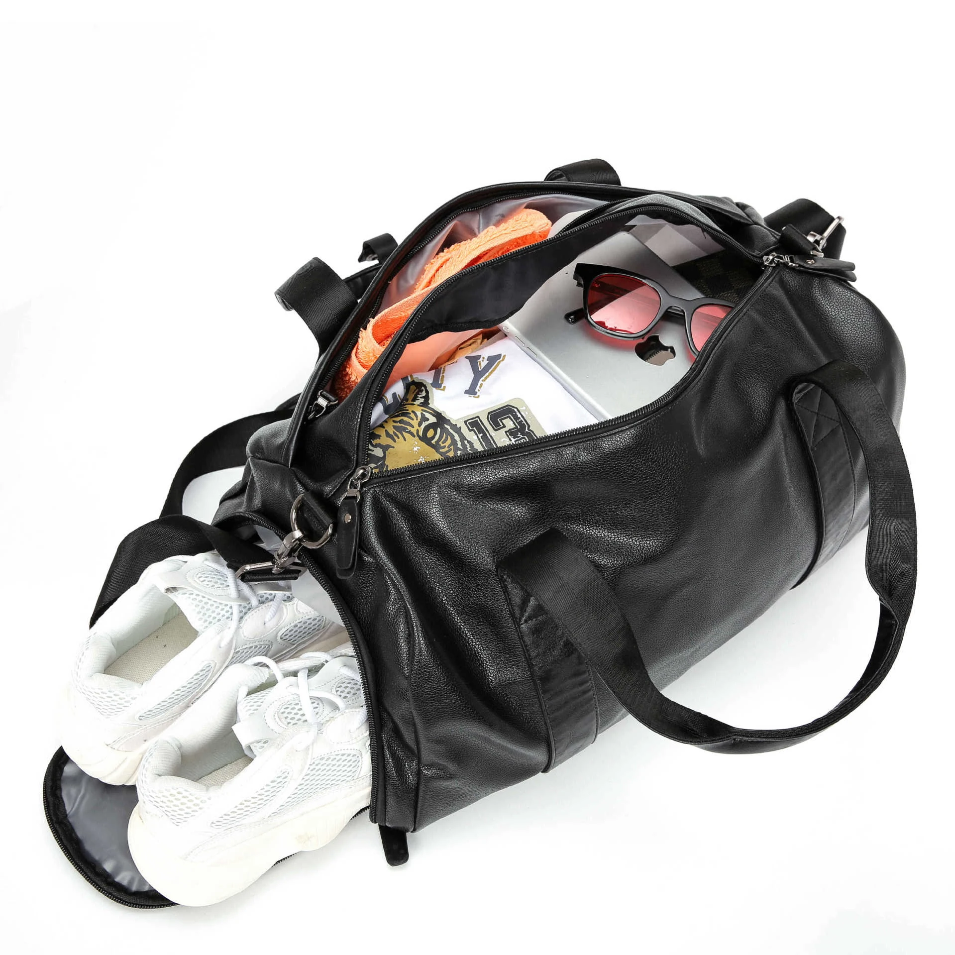

High Quality PU Leather Men's Travel Bags Weekend Black Bucket Handbags Shoulder Bag Large Duffle Men Business Luggage Bag