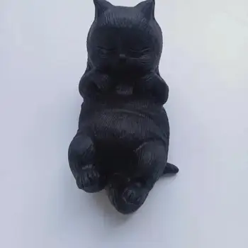 

High Quality 10CM Natural Black Obsidian Lay Cat Shape Crystal Cute Animal Hand Polished Feng Shui For Gift & Home Decor WYQ
