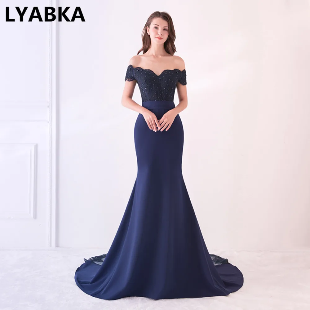 Robe De Soiree, длинное вечернее платье русалки, темно-синие, вечерние, элегантные, vestido de festa, длинное платье на выпускной,, вечерние платья с бисером - Цвет: Navy blue