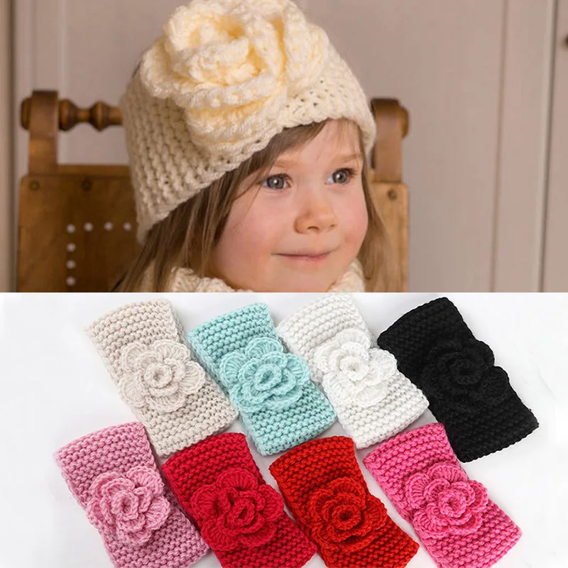 New Knit Crochet Baby Headband Flower Knot Elastic Turban Hairband Baby Girl Hair Band Head Wrap