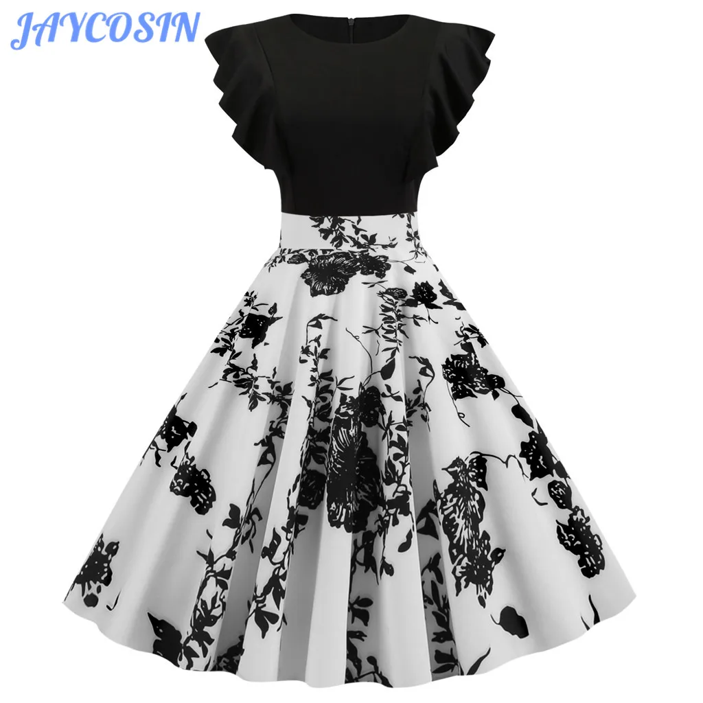 

JAYCOSIN 2019 Fashion Clothes Women Sexy Print Ruffle Sleeve Ball GownDress Elegant Evening Party Maxi Dress For Ladies Vestido