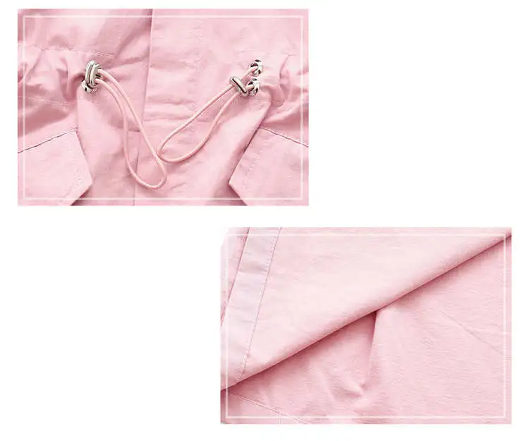 Весенняя куртка для девочек; хлопковая верхняя одежда с капюшоном в Корейском стиле для подростков; плащ; детская однотонная Длинная ветровка розового/желтого цвета с поясом