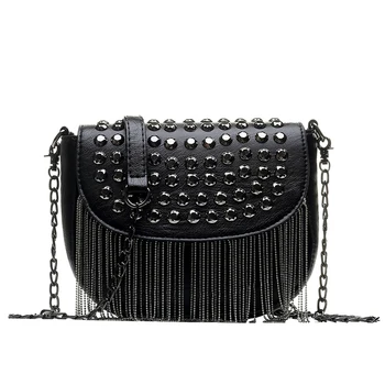 

New Women Pu Leather Handbags Tassel Fashion Designer Black Bucket Chain Shoulder Bags Women Messenger Bag