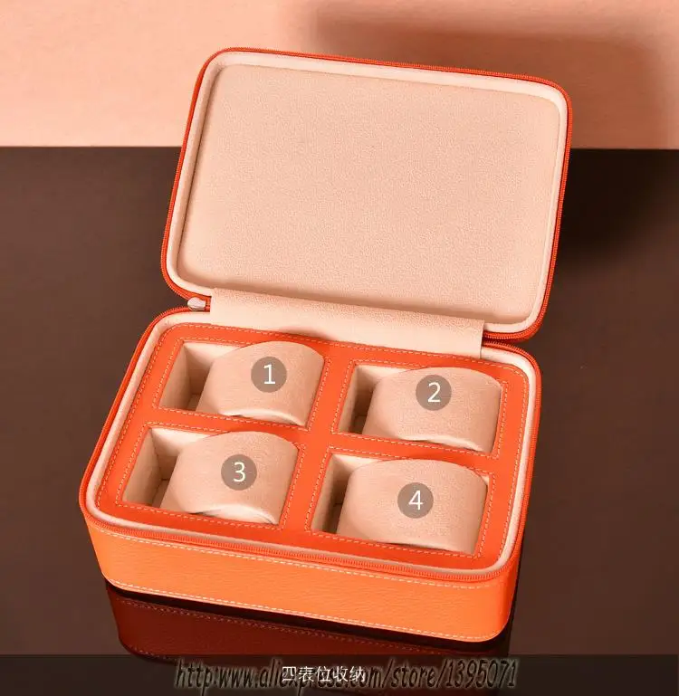 High Quality Genuine Leather Watch Box 4 Grids Watch Packaging Bag