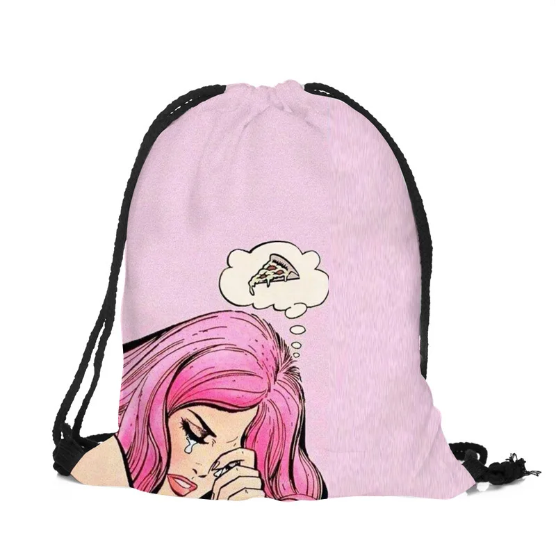 39x30cm Funny Harajuku Cute Cloth Drawstring Bags Canvas Kawaii Storage