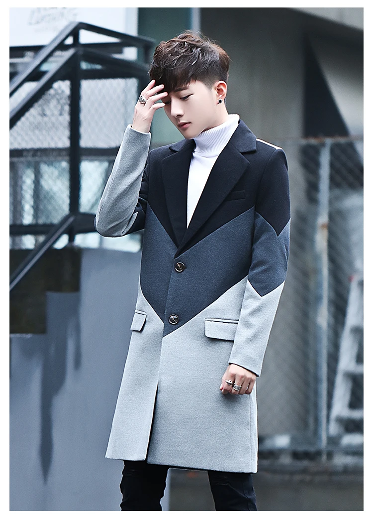 Зимнее мужское длинное пальто в стиле пэтчворк, модная деловая Повседневная Длинная Куртка, приталенный красивый,, удобный мужской Тренч, S-3XL