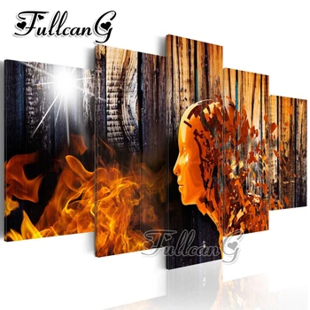 

FULLCANG needlework diy 5 pieces diamond painting "abstract woman" full square/round drill 5d cross stitch embroidery kits FC101