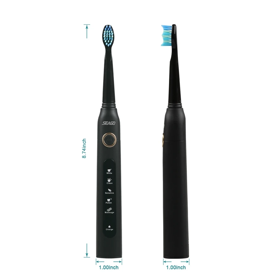 Escova de Dentes Titular com 3pcs Seago Sonic Amigável Elétrica Recarregável Cabeças Dupont Cerda Macia Eco 9 elétrica recarregável escova de dentes titular com