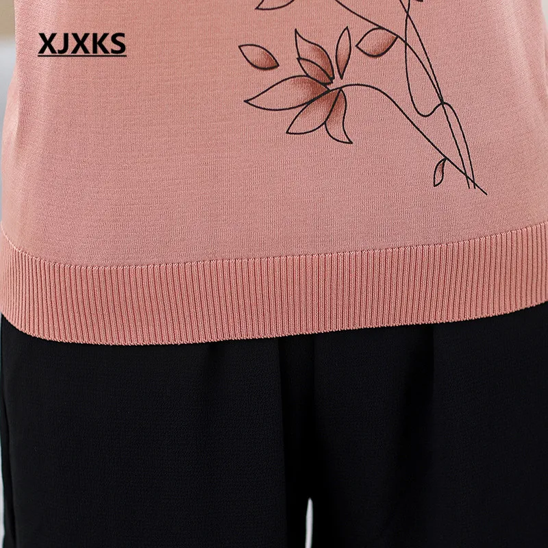 XJXKS модная печать женская летняя футболка с коротким рукавом новая свободная размера плюс удобная повседневная женская футболка Топ