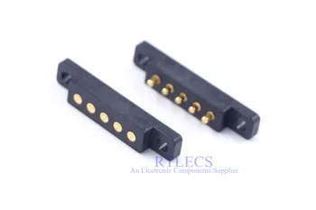 

2 pcs Female Male Spring Loaded Connector Pogo Pin 5 Pin 2.54 mm Pitch Through Holes With Flange Panel Mount Single Row Strip