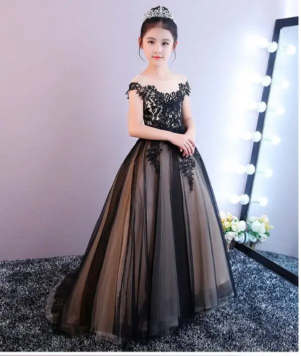 

Girls Pageant Formal Dresses 2018 Sleeveless Tailing Gauze Gowns Flowers Girls Long Princess Dress Kids Birthday Party Dress