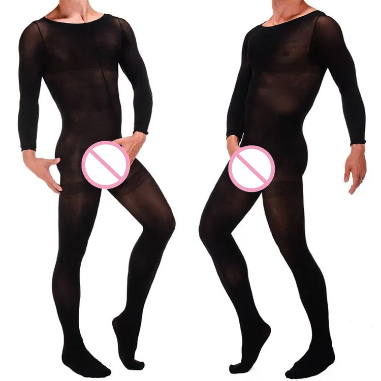 Men's Bodystockings Sexy Lingerie Men's Ultra Elastic Core-spun Yarn Sexy Bodyhose Fetish With Penis Sheath