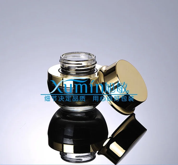 

20g black glass cream jar with shiny gold lid, 20 grams cosmetic jar,packing for sample/eye cream,20g glass bottle