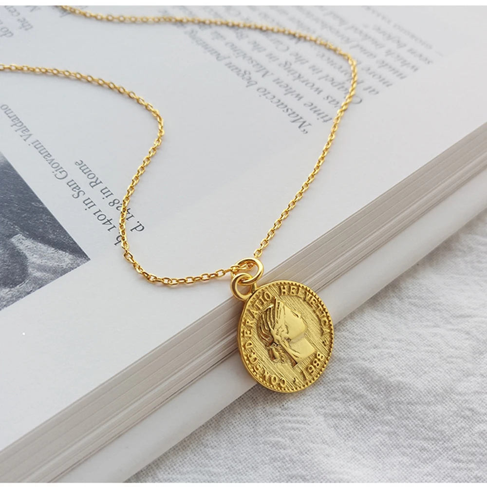 Изысканное 18 К золото над 925 пробы Серебряное модное ювелирное изделие медальон доллар диск Шарм Подвеска Большая греческая медаль монета ожерелье
