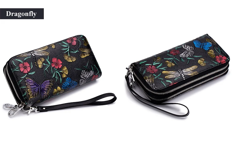Lomelobo Hand Painted Lady Wallet Long Split Leather Flowers Women Cute Purse Girls Business RFID Card Holder portomonee HPL8349 Details (17)