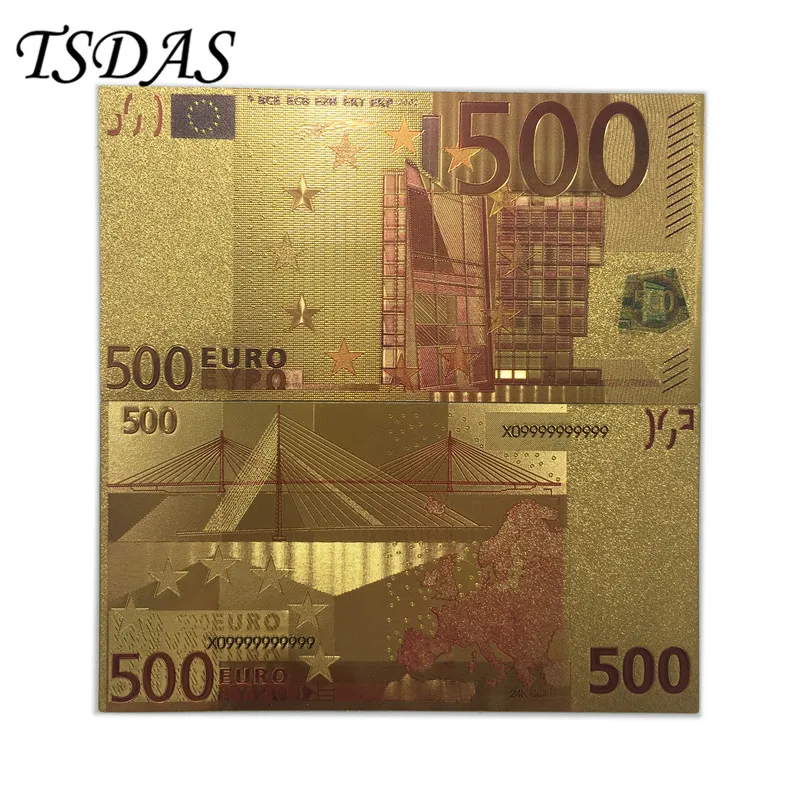 

10pcs/lot 24k Gold Foil Plated 500 Euro Bank Notes in Colors, Gold Banknotes Paper Money Wedding Return Gift