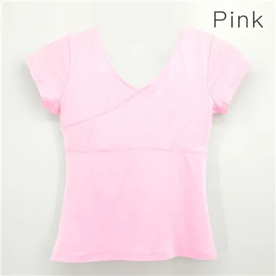 Дешевые мягкие футболки, стильные топы с v-образным вырезом и коротким рукавом, мягкие топы для девочек и женщин, топы для занятий йогой и танцами - Цвет: Pink