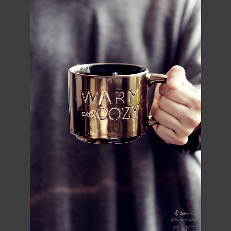 북유럽 스타일 간단한 영어 편지 세라믹 레트로 골드 편지 커피 컵 우유 컵 차 머그잔