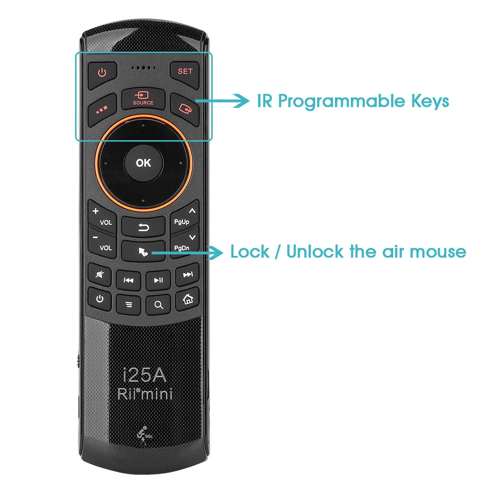 Beste Rii i25A 2.4G Mini toetsenbord Air mouse afstandsbediening met Oortelefoon Jack Voor Smart TV Android TV Box Fire TV