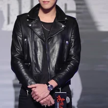 Демисезонный мужской куртка байкера мужской из натуральной кожи овчины пальто с отложным воротником черный плюс размер xxxxxl 3xl 4xl xs
