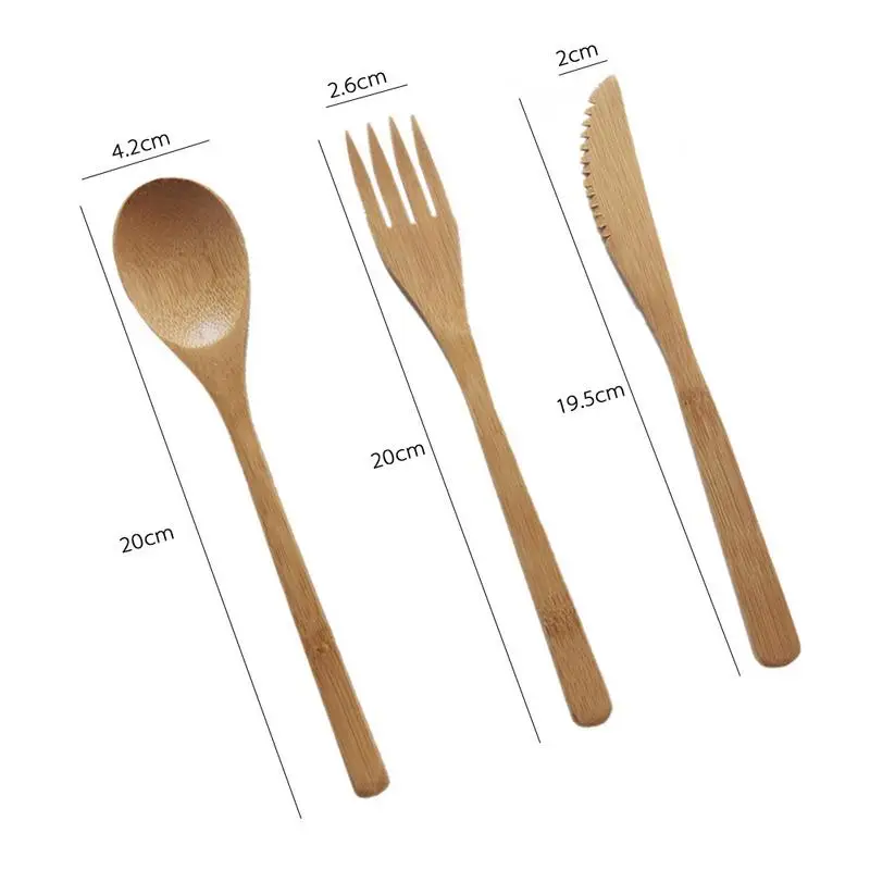 3pcs/set Japanese Style Bamboo Wooden Cutlery Set Fork Cutter Cutting Reusable Kitchen Tool With Bag Useful Kitchen Cooking Tool