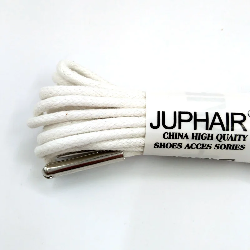1-12 Pairs White High Quality Unise Laces Waxed Round Shoelaces Sneaker Solid Polyester Twisted Boots Shoes Metal Head Shoelaces