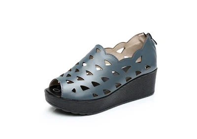 GKTINOO/летние женские босоножки; повседневная обувь из натуральной кожи с открытым носком; женские босоножки на танкетке; женская обувь - Цвет: Серый