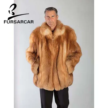 

FURSARCAR Men's Natural Real Fur Coat Luxury Winter New Style Fox Fur Jacket Thick Warm 75 CM Long Gold Fox Fur Coat