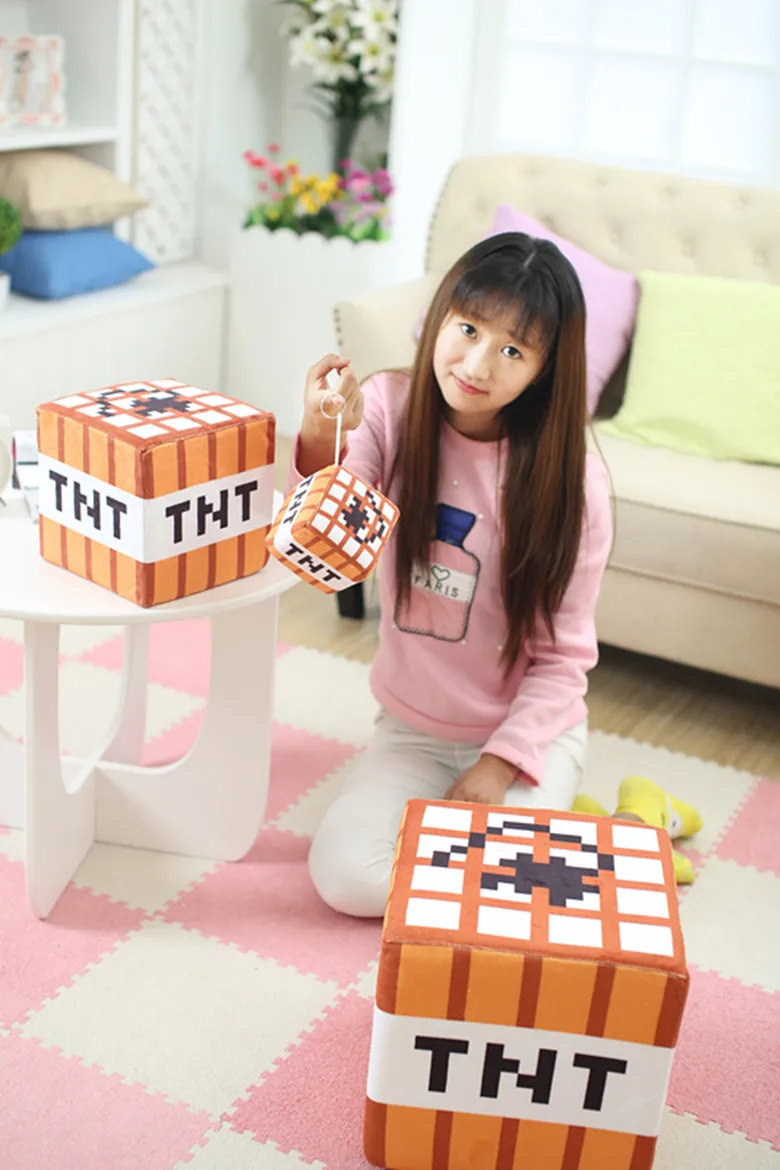 TNT 10cm*10cm Minecraft Plush Toys Cotton Stuffed TNT Key Chain Bomb For Kids gift cartoon plush collection toy for children