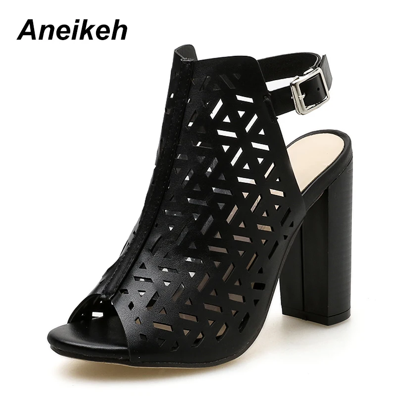 Aneikeh/сезон весна-осень; женские сандалии-гладиаторы на высоком каблуке; туфли-лодочки с ремешком и пряжкой; модная женская обувь; Цвет черный, коричневый
