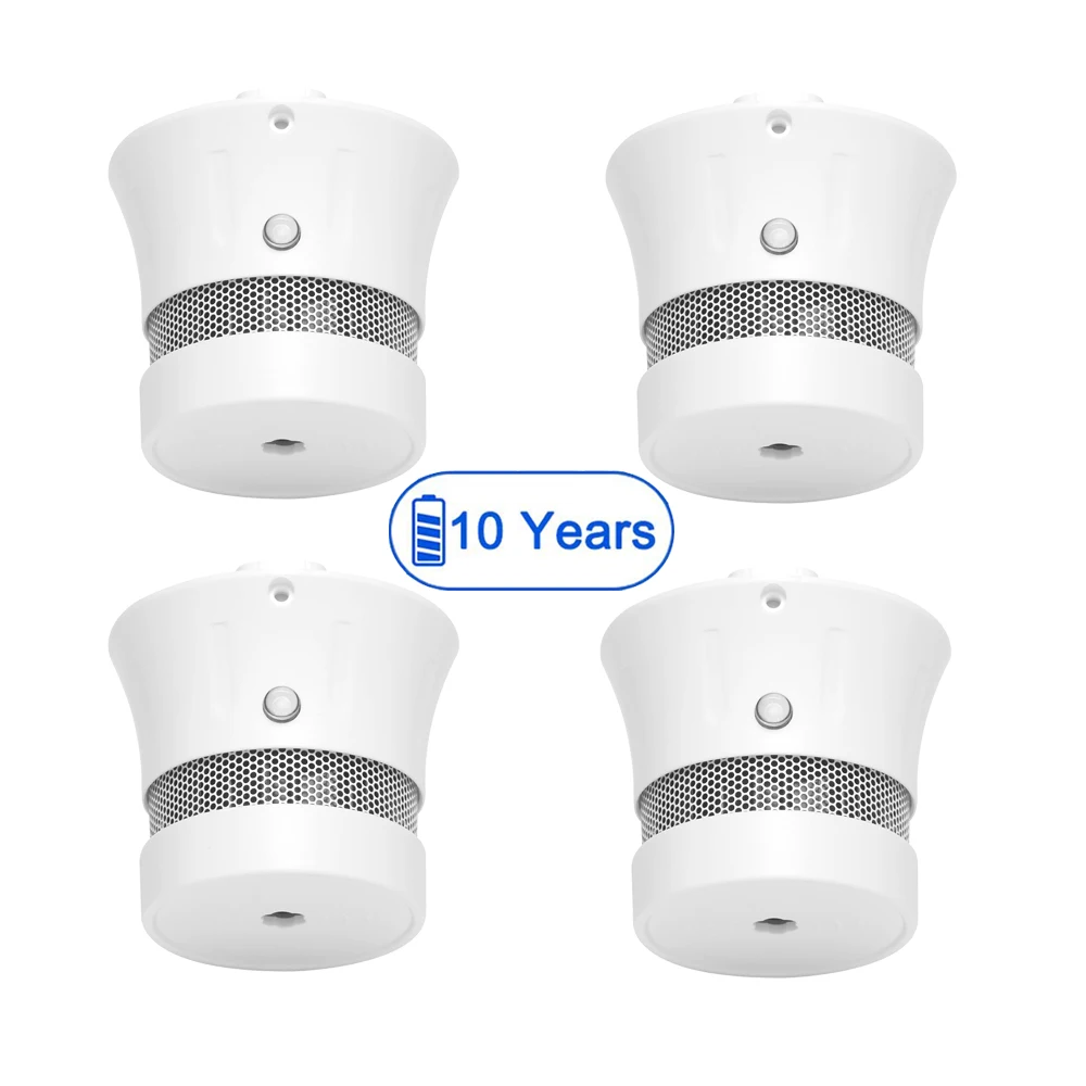 CPVan 4pcs  Mini Standalone Smoke Detector Sensor with Test Button Smoke alarm with 10 years battery operated for Home Security