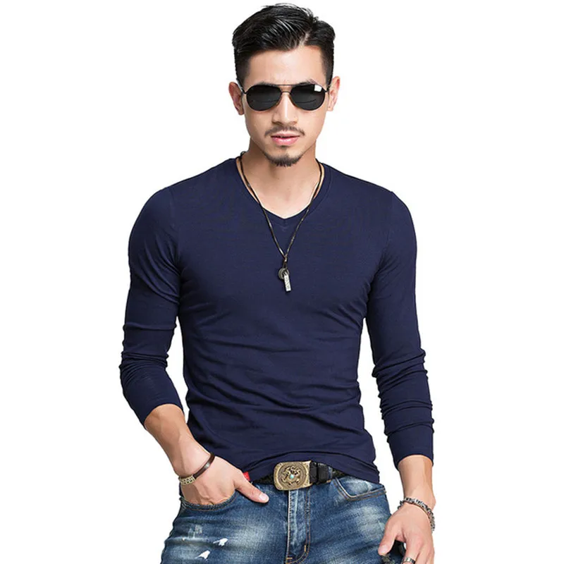 Hot 2018 New Spring Fashion Brand V Neck Slim Fit Long