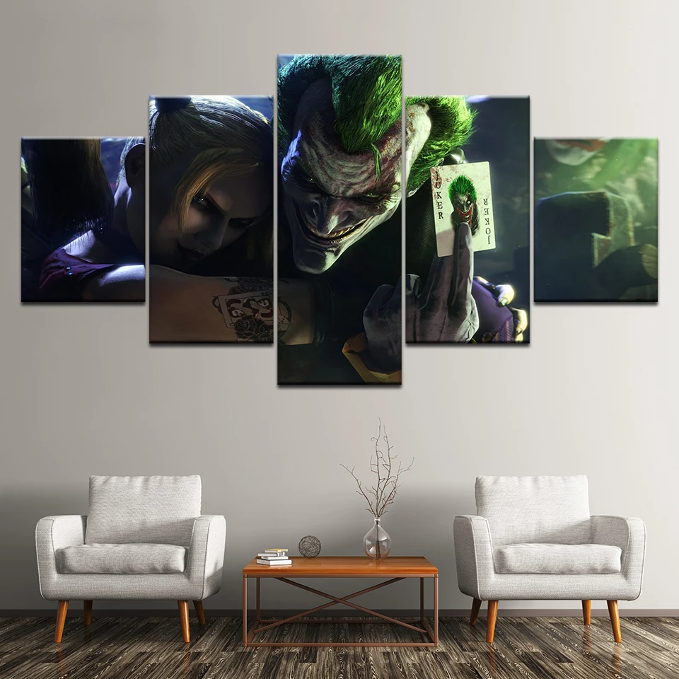 HD print 5pcs Joker And Harley Quinn canvas wall art painting living