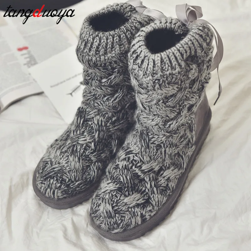 Зимние вязаные ботинки; женские зимние ботинки на платформе; Теплые ботильоны для женщин; botas mujer invierno;