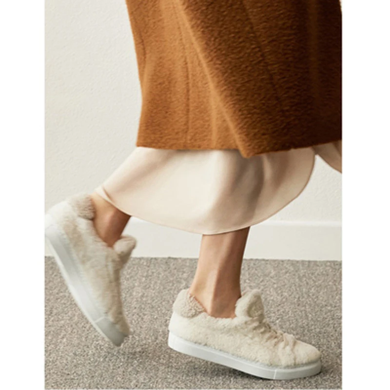 Teahoo/ г., зимние женские меховые кроссовки на шнуровке, женская повседневная обувь на плоской подошве модная женская короткая плюшевая Белая обувь - Цвет: White Sneakers