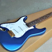 Высокое качество, FDST-1040, левая рука, металл, синий цвет, твердый корпус с белой накладкой, Золотая электрогитара