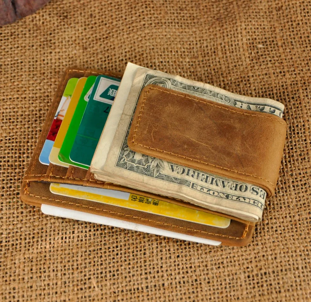 Male Quality Leather Designer Fashion Travel Slim Wallet Front Pocket Magnetic Money Clip Mini Card Case Purse Men 1015L
