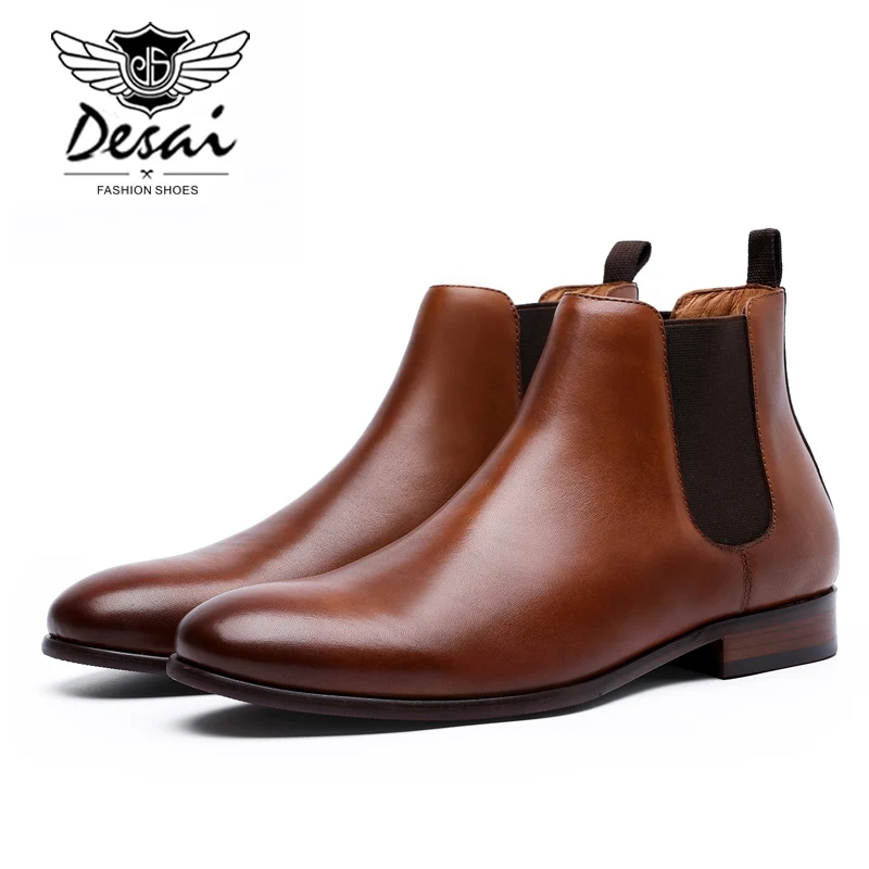 DESAI/Новинка; Брендовые мужские ботинки челси из натуральной телячьей кожи; подошва из телячьей кожи; верх из кожи; внутренняя отделка ручной работы; разные цвета - Цвет: Brown