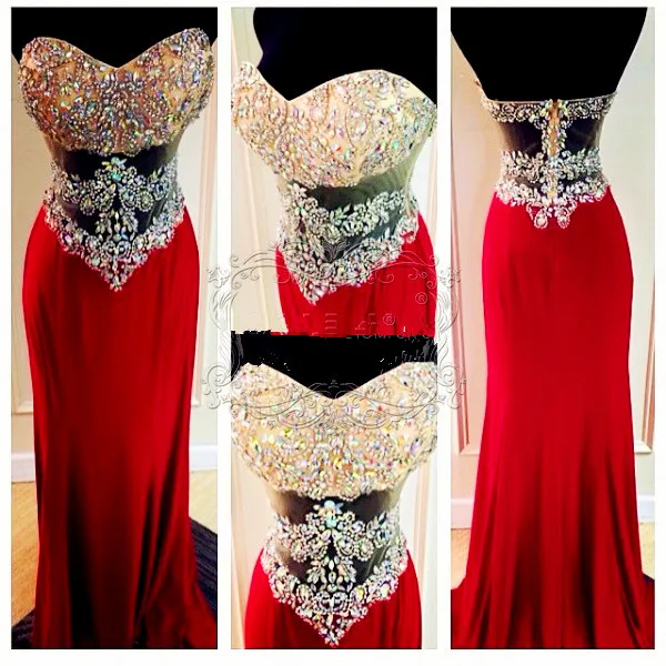 

Real Picture Amazing Crystal Beading Bodice Backless Sexy Prom evening gown Red Floor Length Mermaid Mother of the Bride Dresses