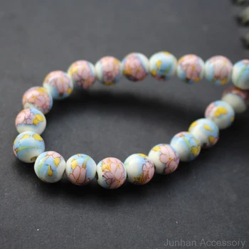 

30pcs/lot 10mm C10-9 Diy ceramic beads pink floer with blue drawing ceramic beads handmade materials 3689