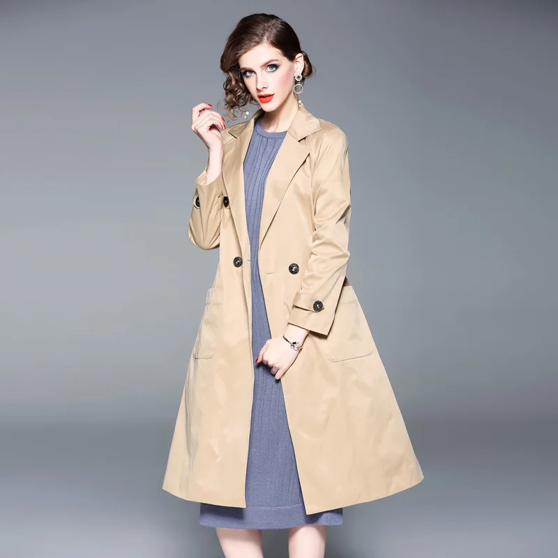 Solid England style a line long trench coats 2018 new turn down collar ...