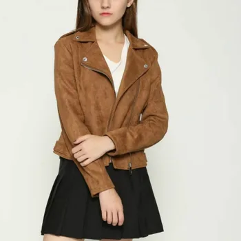 

S-XL Suede Solid Color Leather Jacket Slim Short Fashion Leather Jacket Deerskin Coat Women's Clothing