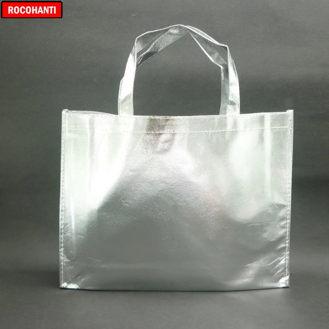 10 штук Заказная Лазерная пленка ламинированная металлическая сшитая Нетканая сумка для покупок серебряный цвет